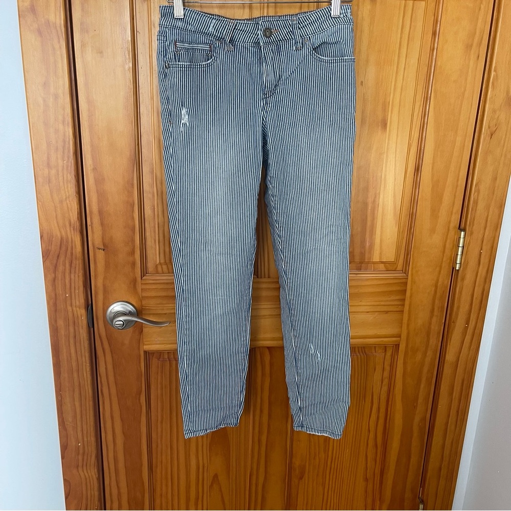 Pilcro and the Letterpress Pin Striped Blue and White Straight Leg Jeans Dis